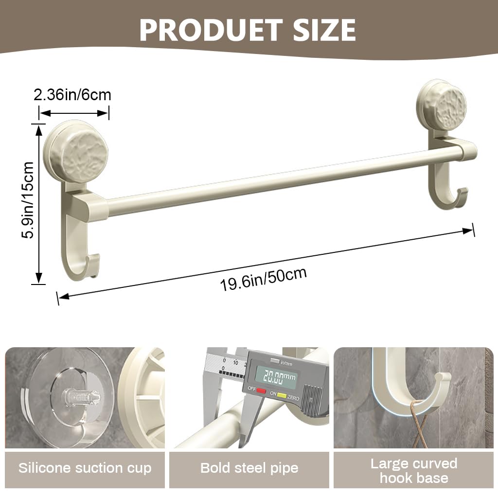 HASTHIP Towel Holder for Bathroom 50×15 cm with Dual Hooks featuring Suction Cup Mount | Carbon Steel Rustproof Organizer