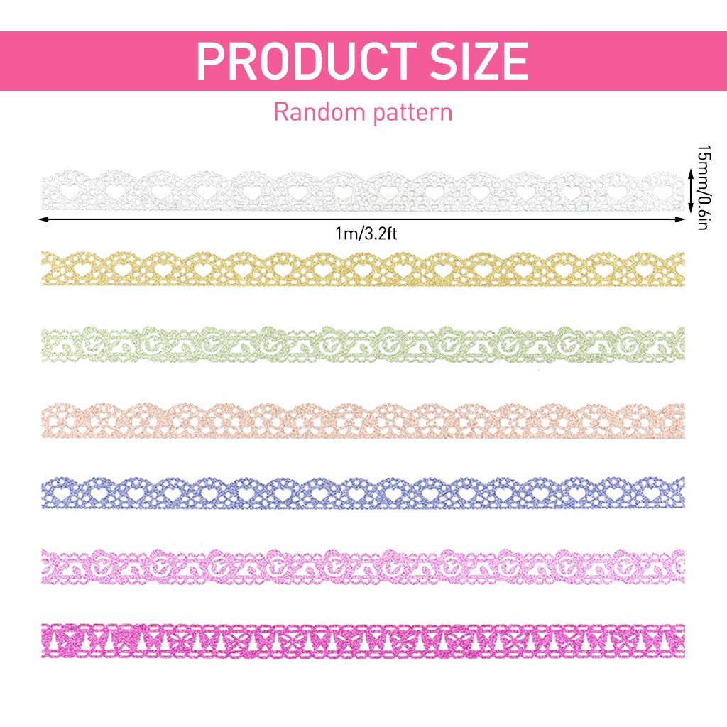 HASTHIP Glitter Lace Washi Tape for Scrapbooking with Hollow Out Design 7 Rolls 15mm x 3.3ft