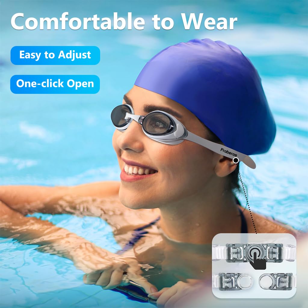 Proberos Swimming Goggles for Nearsighted Users with -3 Diopters Anti-Fog Lenses and Silicone Seal | 2 PCS