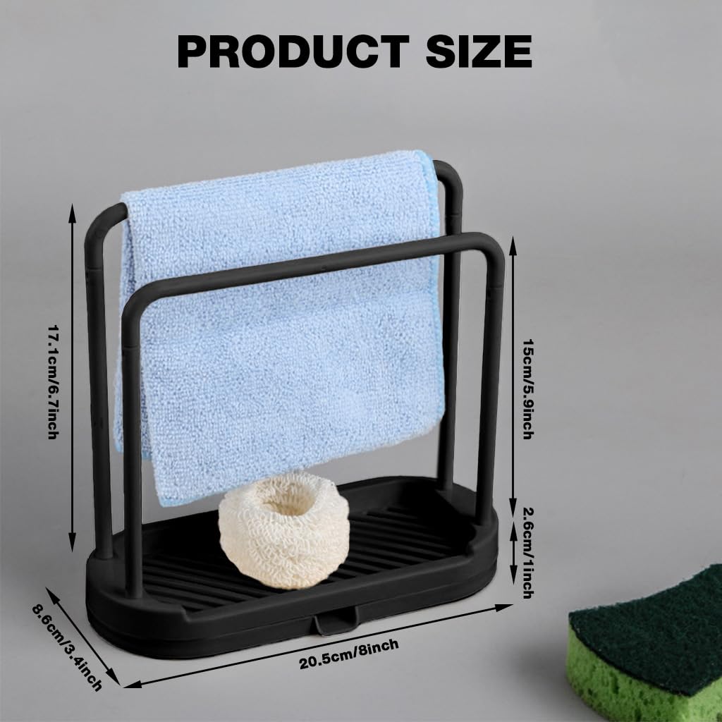 HASTHIP Kitchen Dish Cloth Rack for Countertop Use with Dual Row Design and Removable Drip Tray