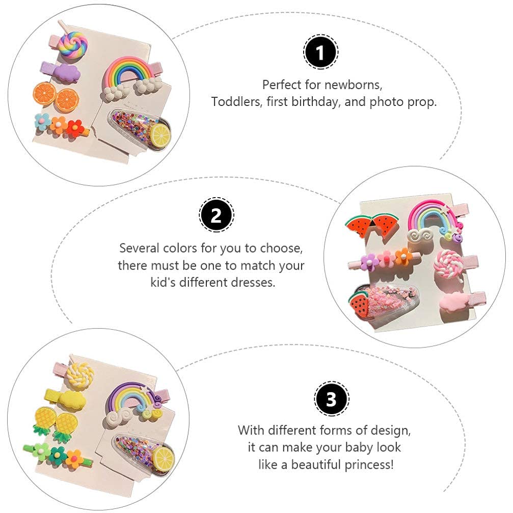 MAYCREATE Kawaii Hair Clips for Baby Girls featuring 18pcs Rainbow Fruit Designs | Silicone Hair Pins