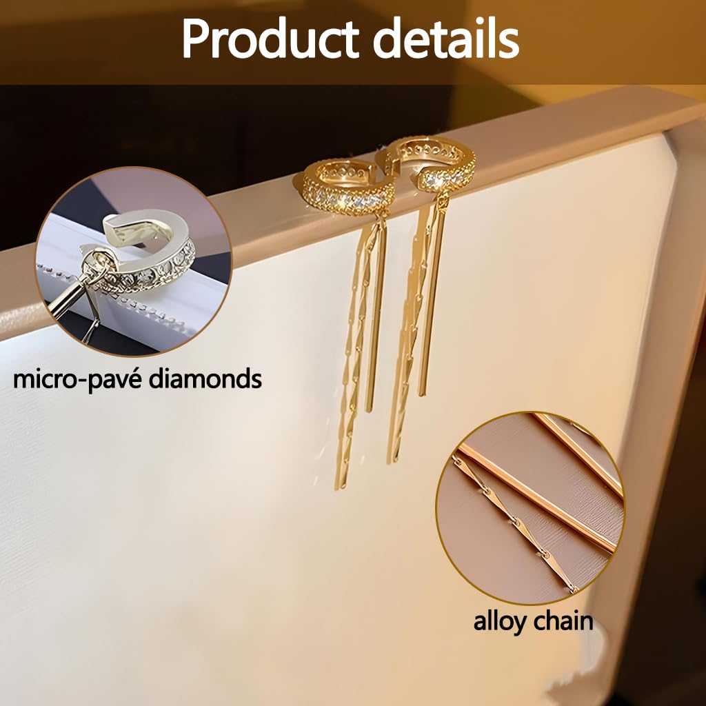 ZIBUYU Ear Cuffs Without Piercing for Women with Cubic Zirconia Tassel Design | Gold Clip On Jewelry