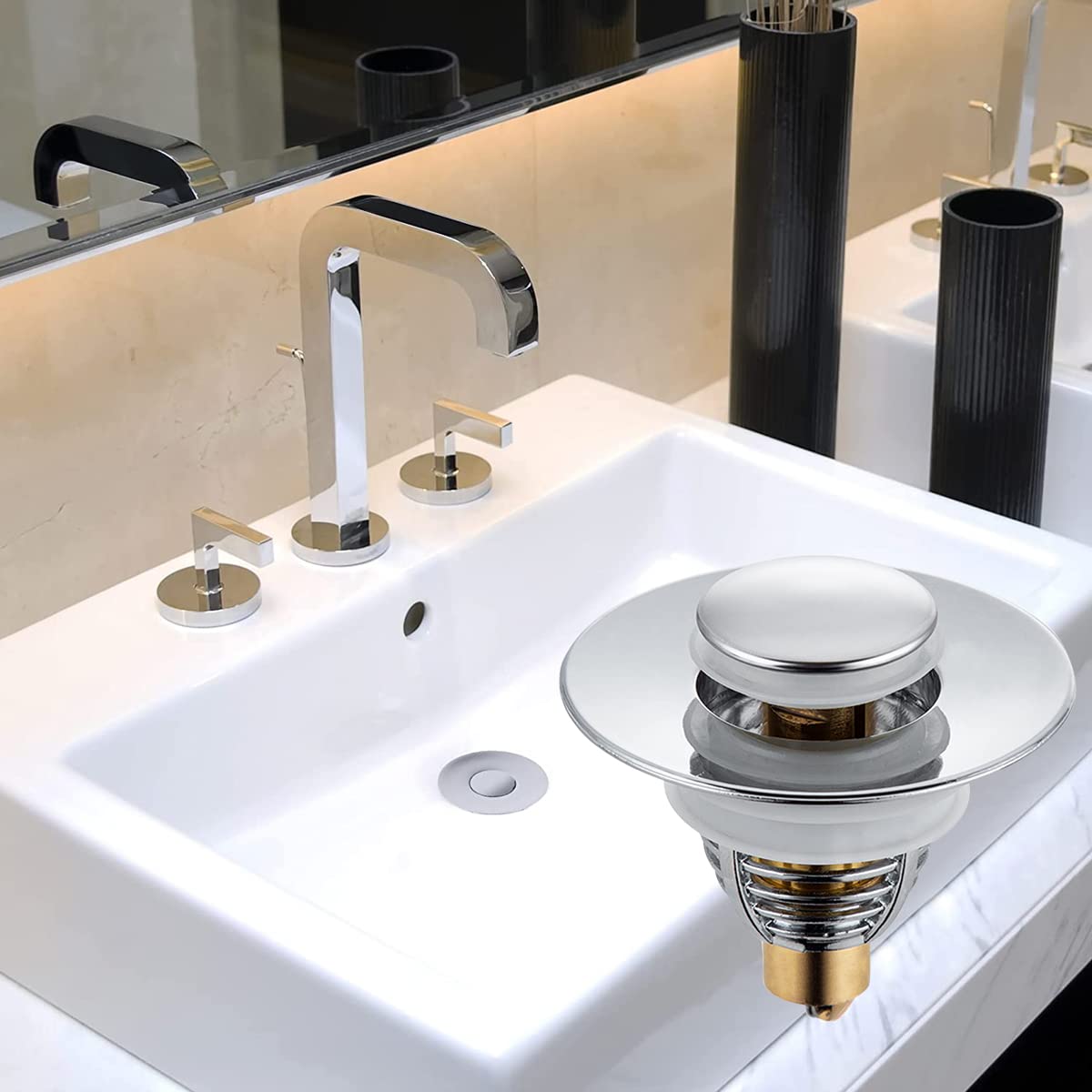 HASTHIP Waste Coupling for Wash Basin with 2 in 1 Pop Up Strainer | Stainless Steel 62mm Plug