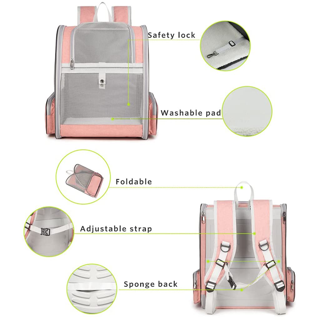 Qpets Cat Bag Carrier Backpack for Pet Travel featuring Breathable Design Pink 15.2×11.4×16.5 in