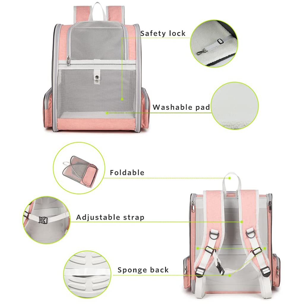 Qpets Breathable Design Cat Bag Carrier Backpack for Hot Weather, Expandable Cat Dogs Cage, Cat Bag, Backpack Design Pet Travel Carrier Pet Case for Small Pets (Pink)