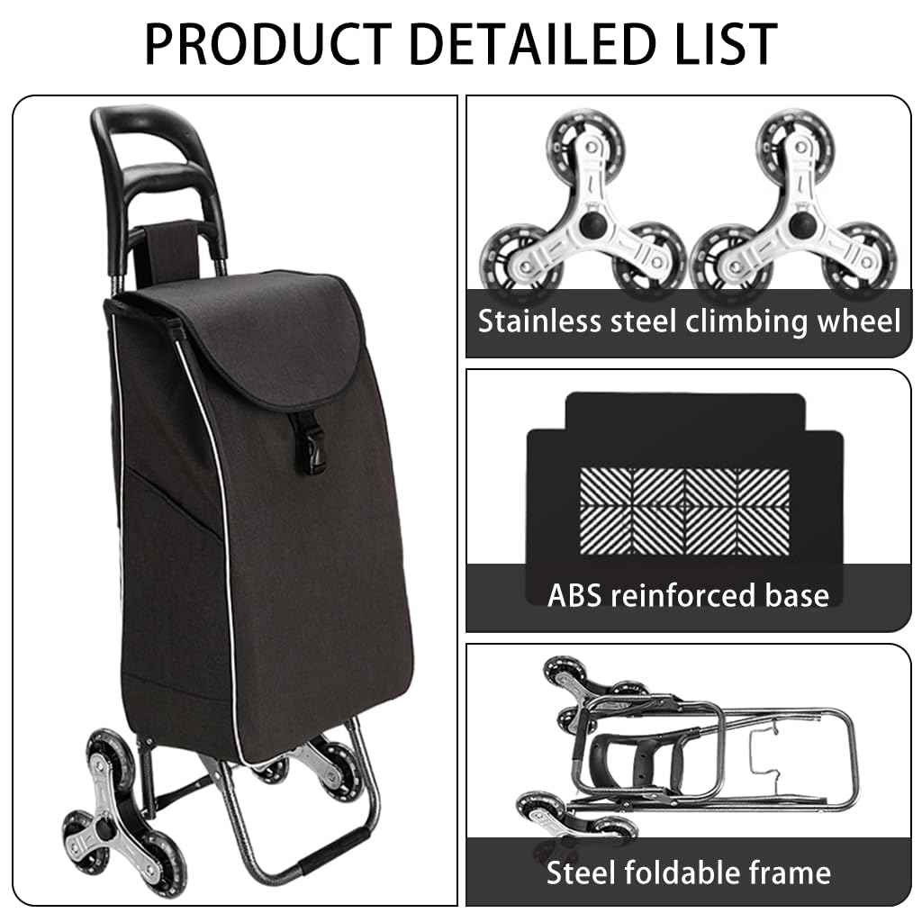Serplex Shopping Hand Truck for Groceries with 35L Capacity and 3 Wheel Stair Climber | Steel Frame Foldable Trolley