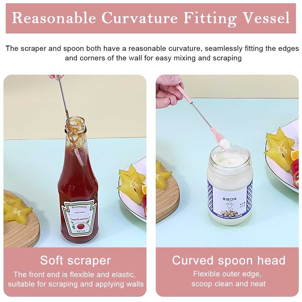 HASTHIP Mini Silicone Scooping Tools for Kitchen and Beauty Use 3Pcs Set | Telescopic Handles with Food‑Grade Silicone and Steel