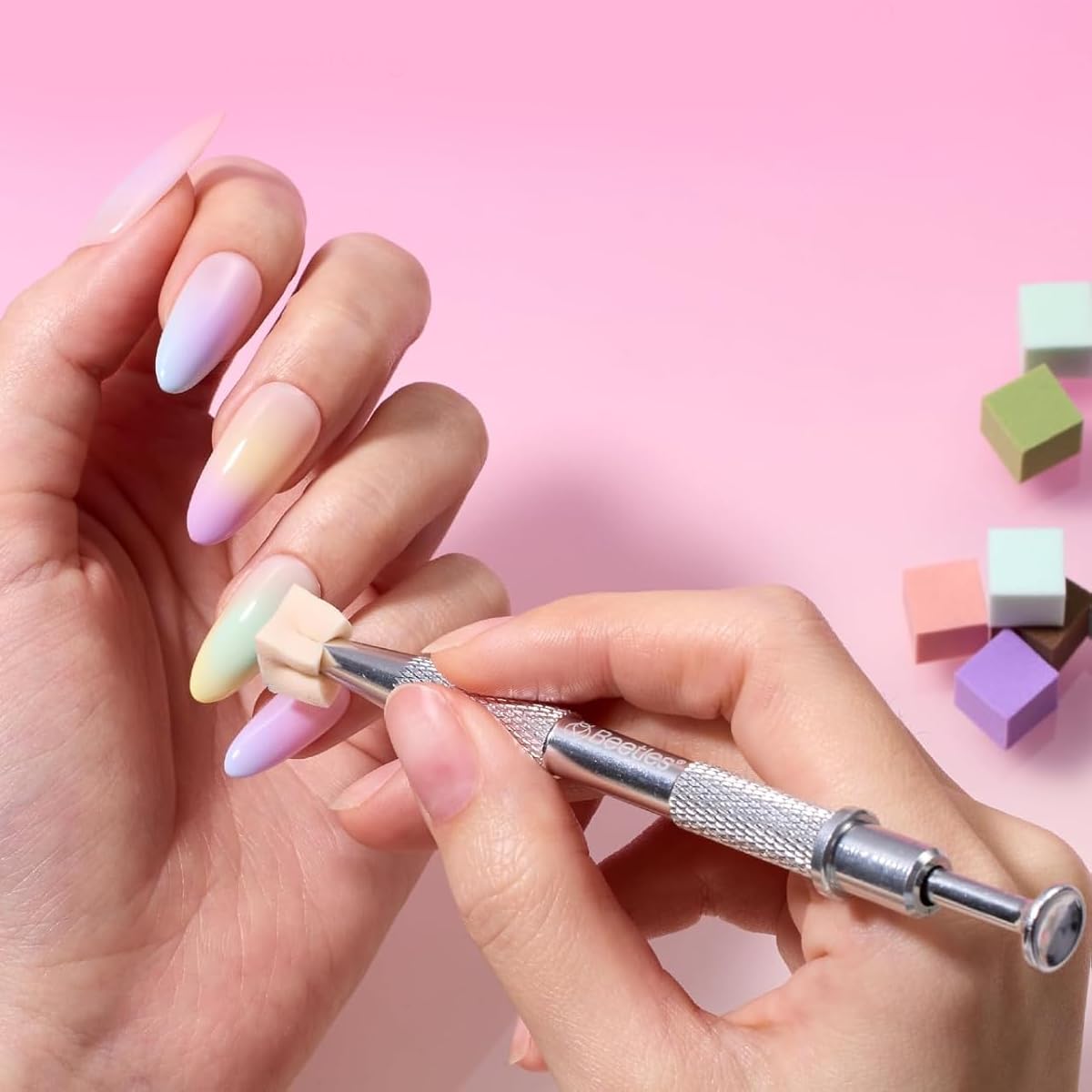 MAYCREATE Nail Sponges for Ombre with Grabbing Pen and Storage Box | 100PCS DIY Gradient Tools