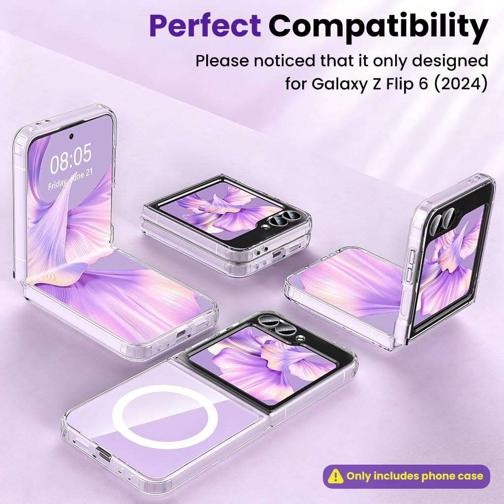 ZORBES Galaxy Z Flip 7 Case with 180° Flexible Hinge Protection and Folding Kickstand | Clear and Matte PC Cover in Purple
