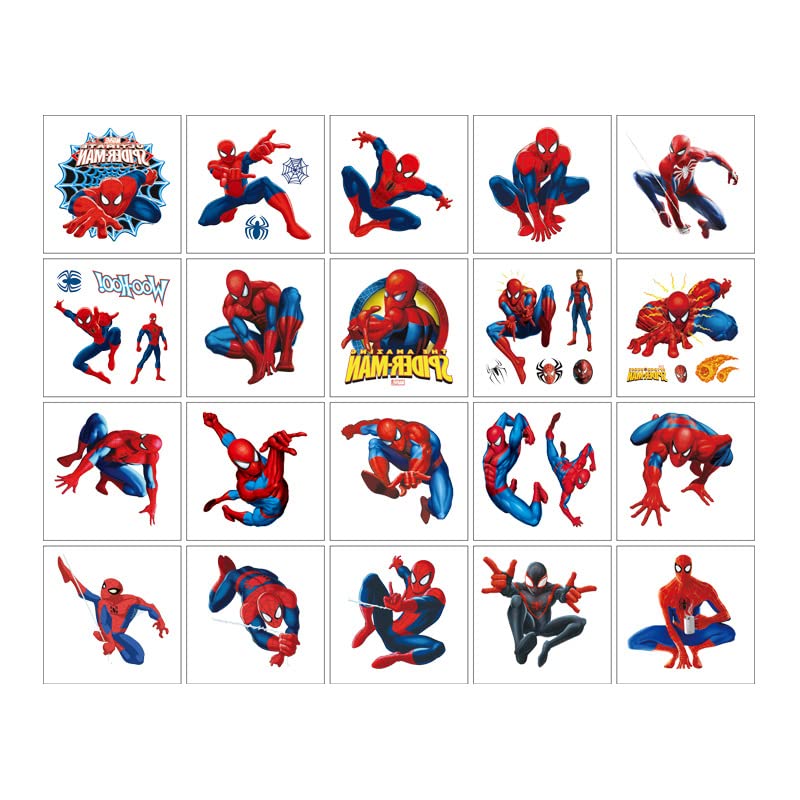 MAYCREATE Superhero Temporary Tattoo Stickers for Kids with Spider Theme 20 Sheets | Party Fun Waterproof Return Gifts