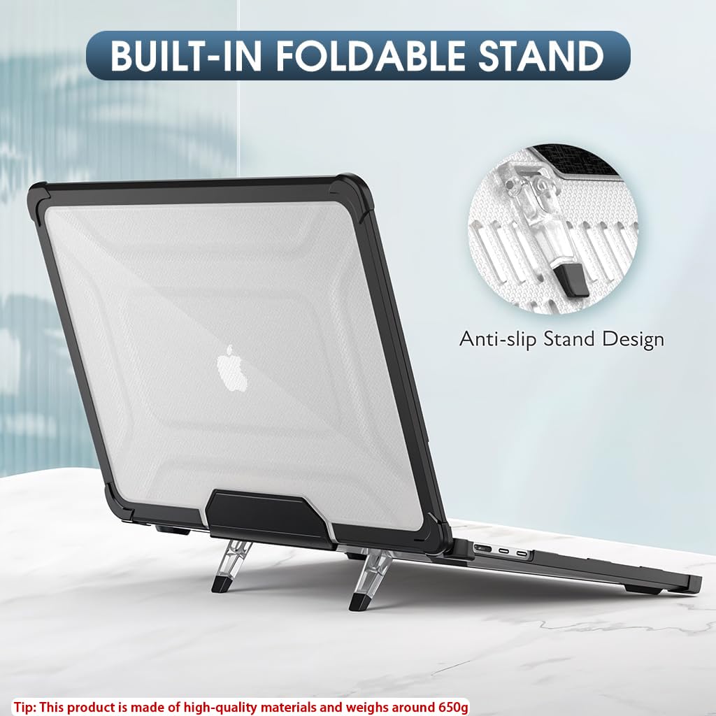 HASTHIP Laptop Case Cover for MacBook Pro 14 inch with Ergostand Feet and Black PC Shell