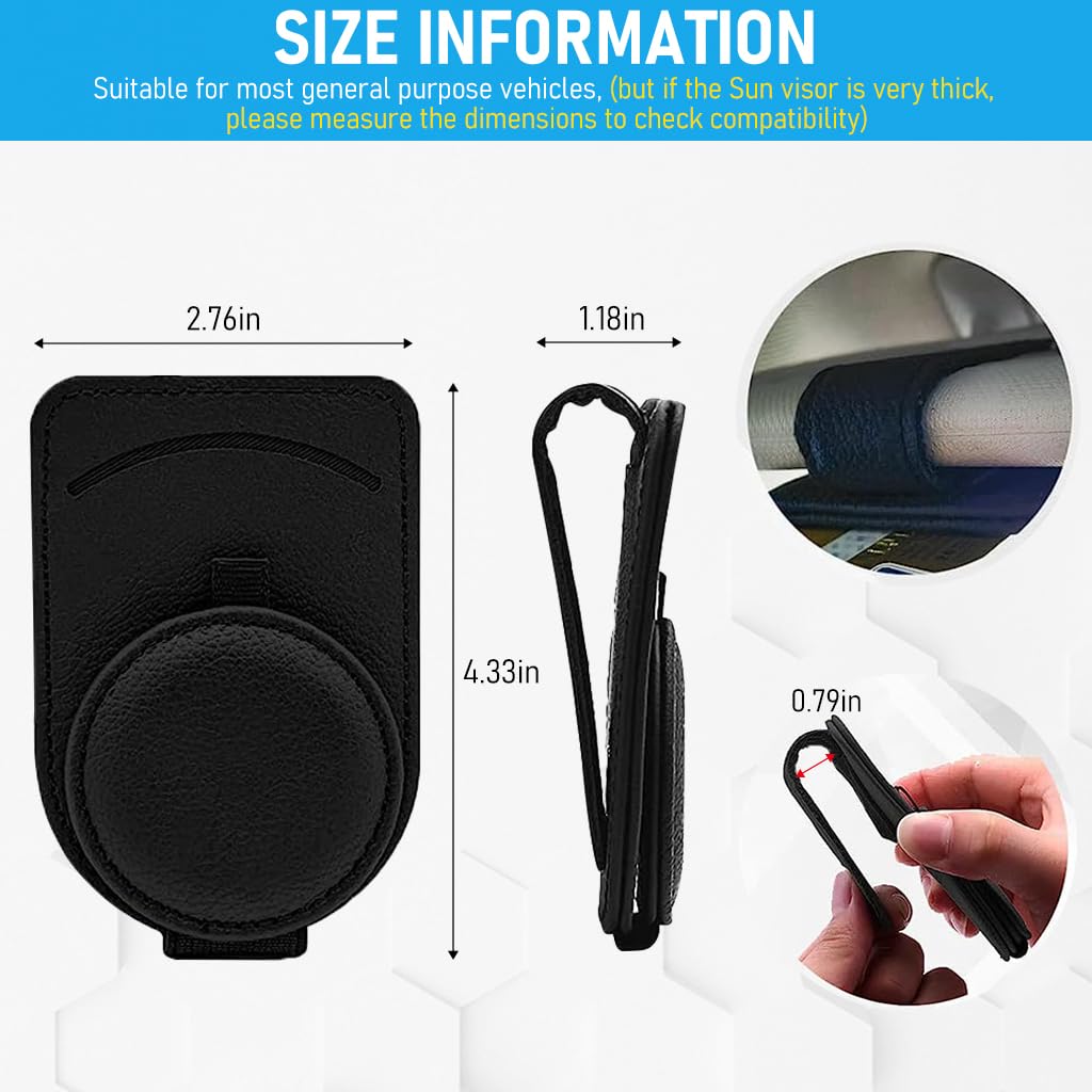 STHIRA Clip On Sunglasses Holder for Car Sun Visor with Magnet Closure 4.33x2.76 in PU Leather | Includes Card Slot