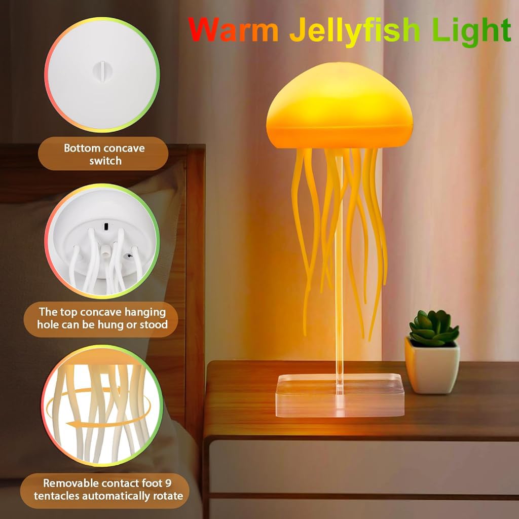 ELEPHANTBOAT Cotton LED Jellyfish Lamp for Bedroom Decor with 72 RGB Colors & 9 Tentacles | USB Rechargeable Voice Control Night Light