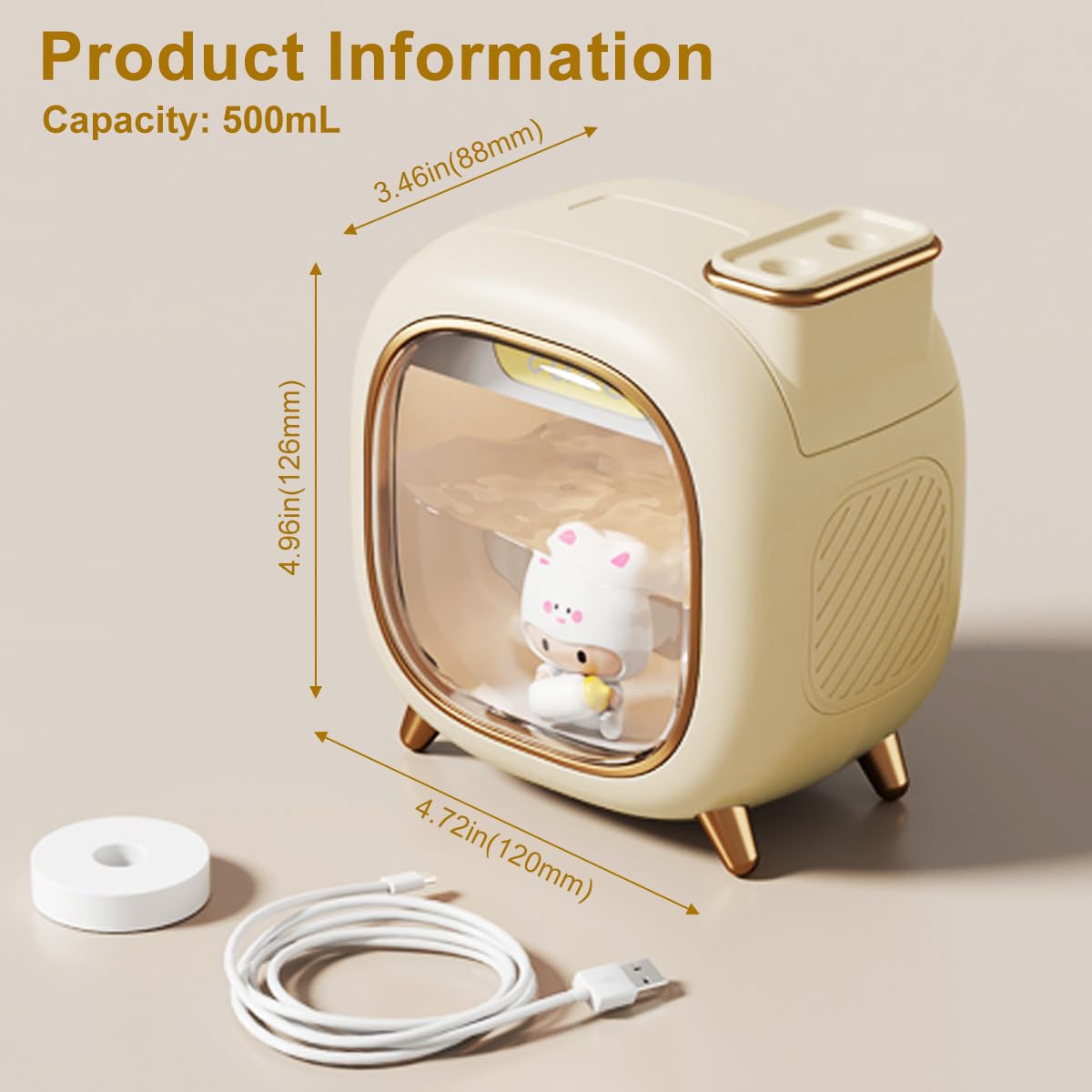 Supvox Humidifier for Room with 500ml Tank and Dual Spray Mode featuring 7-Color Night Light | USB Powered Quiet Aroma Diffuser