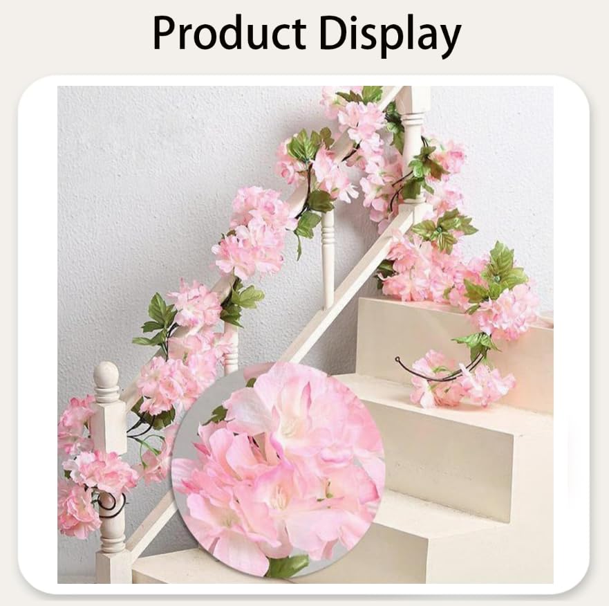 ZIBUYU Artificial Cherry Blossom Vines for Wedding and Home Decor with 2pcs Pink Garland