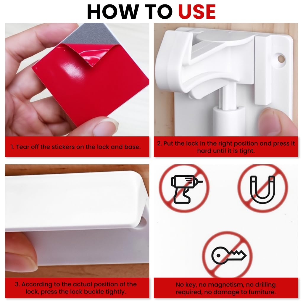 SNOWIE SOFT Baby Proofing Cabinet Locks 5 Pcs for Child Safety with Strong Adhesive | No Drill Installation