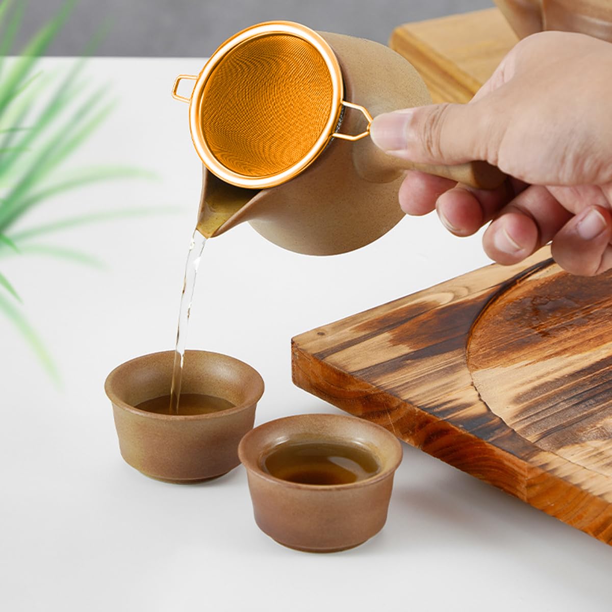 Supvox Mesh Strainer for Loose Tea and Kitchen Use featuring Wooden Handle and 6.57 in Fine Stainless Steel Mesh