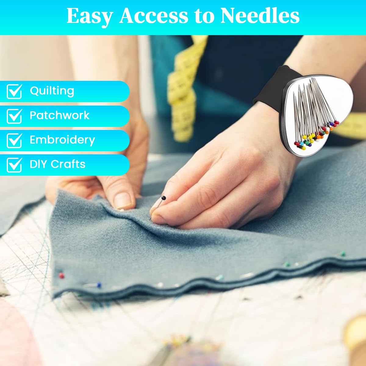 HASTHIP Magnetic Wrist Sewing Pincushion for DIY Crafts with Heart Shape and Silicone Band | Ideal for Crafters