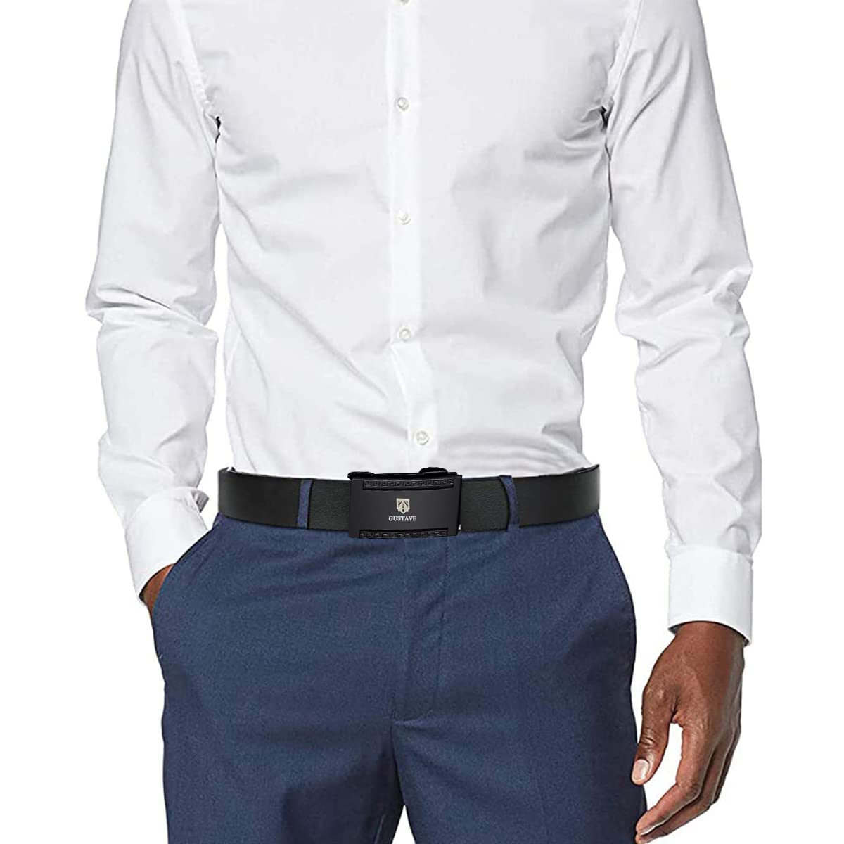 GUSTAVE Belts for Men featuring Auto Lock Adjustable Length 125–130cm | Synthetic Leather 2 Pcs