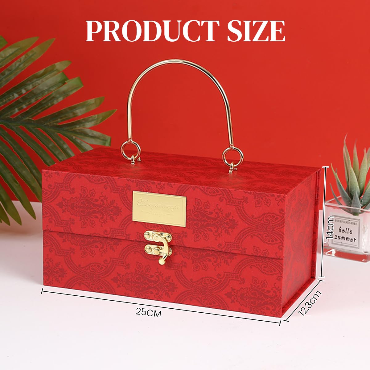 HASTHIP Vintage Red Gift Box for Weddings and Corporate Gifts with Metal Handle 30x16x16cm