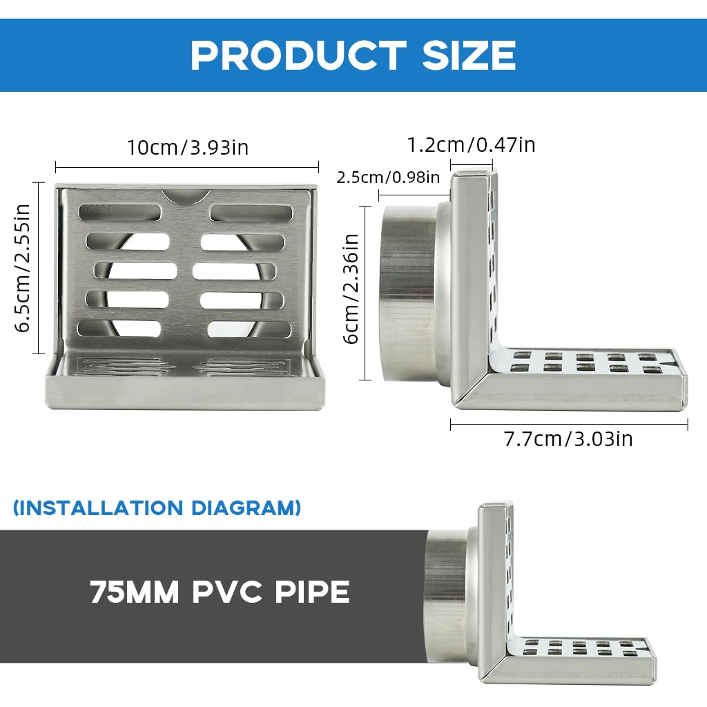 HASTHIP Stainless Steel Corner Floor Drain Cover 10 x 6.5cm for Shower and Balcony | Rust-Resistant Anti-Clog L-Shaped Design