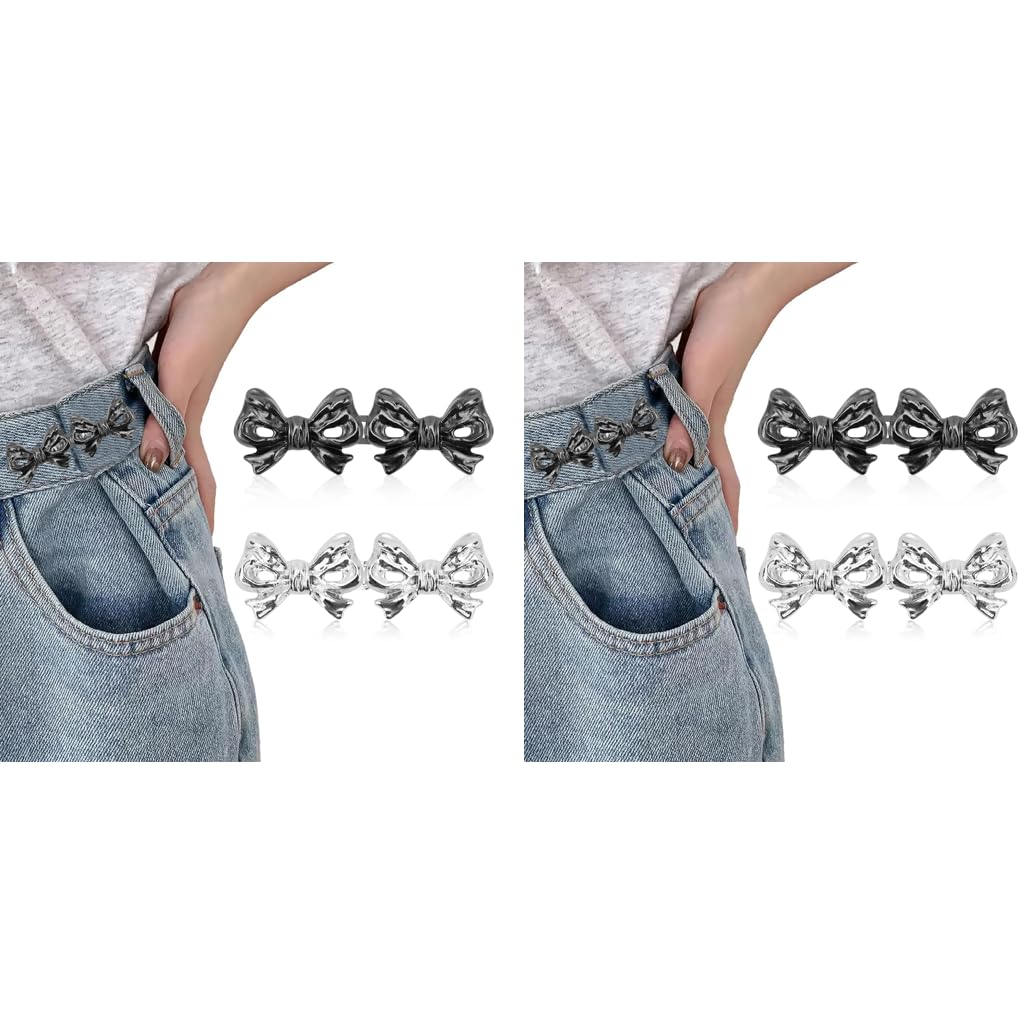 SANNIDHI Adjustable Waist Buckle for Pants featuring Detachable Jean Button Pins 4 Pairs