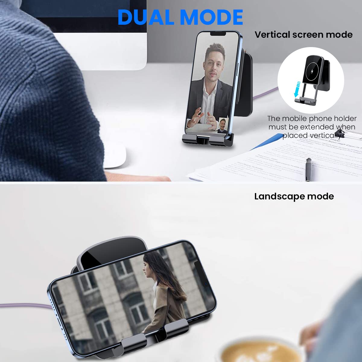 Zeitel Wireless Charger for Wall Mount Use with 15W Fast Charge and Adjustable Grip | Black