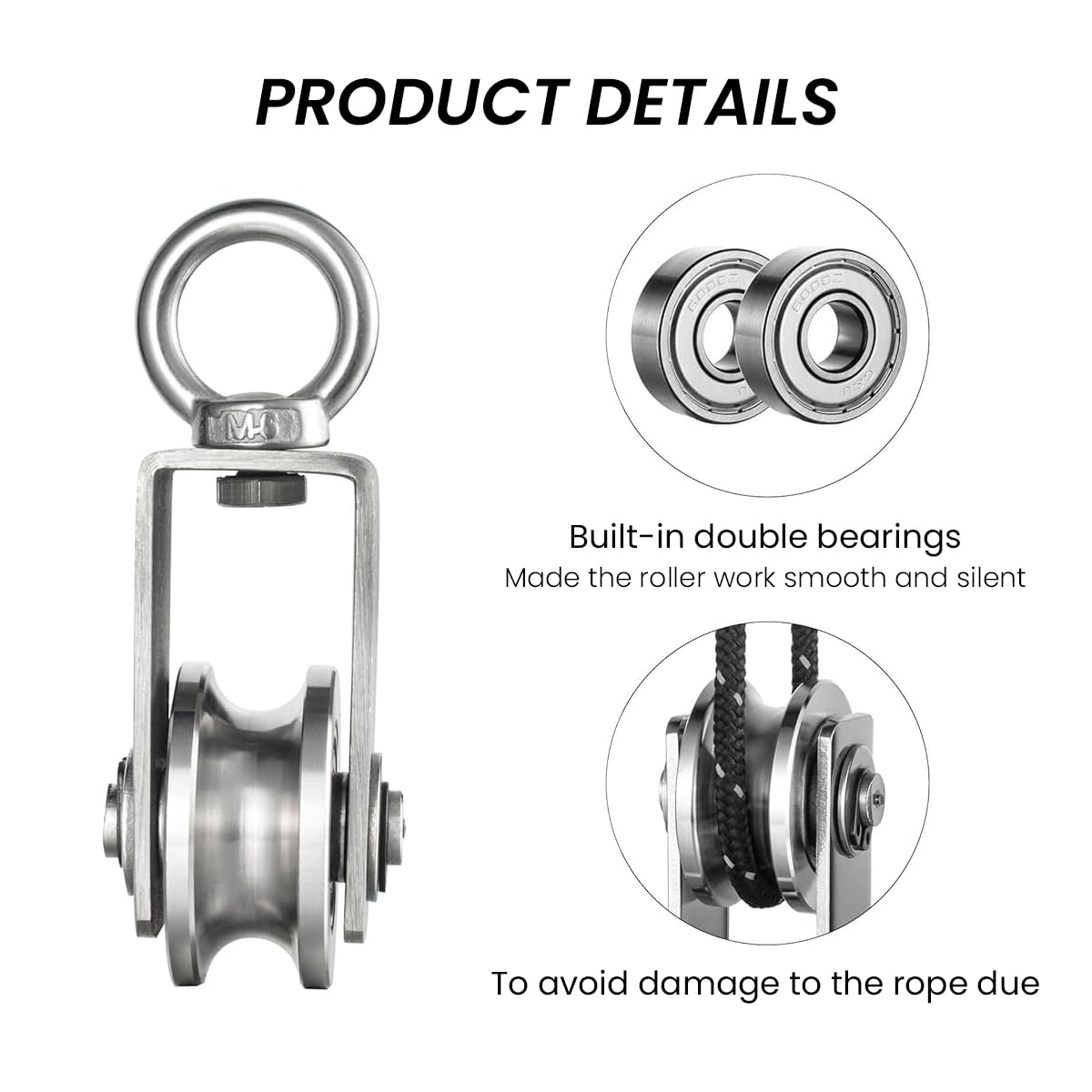 Serplex® Cable Pulley Wheel 304 Stainless Steel Hoisting Pulley Wheel Smooth Bearing Cable Pulley Wheel with Loop 551lbs High Loading Capacity Hoisting Pulley Wheel for Lifting Mechanism, DIY Crafts