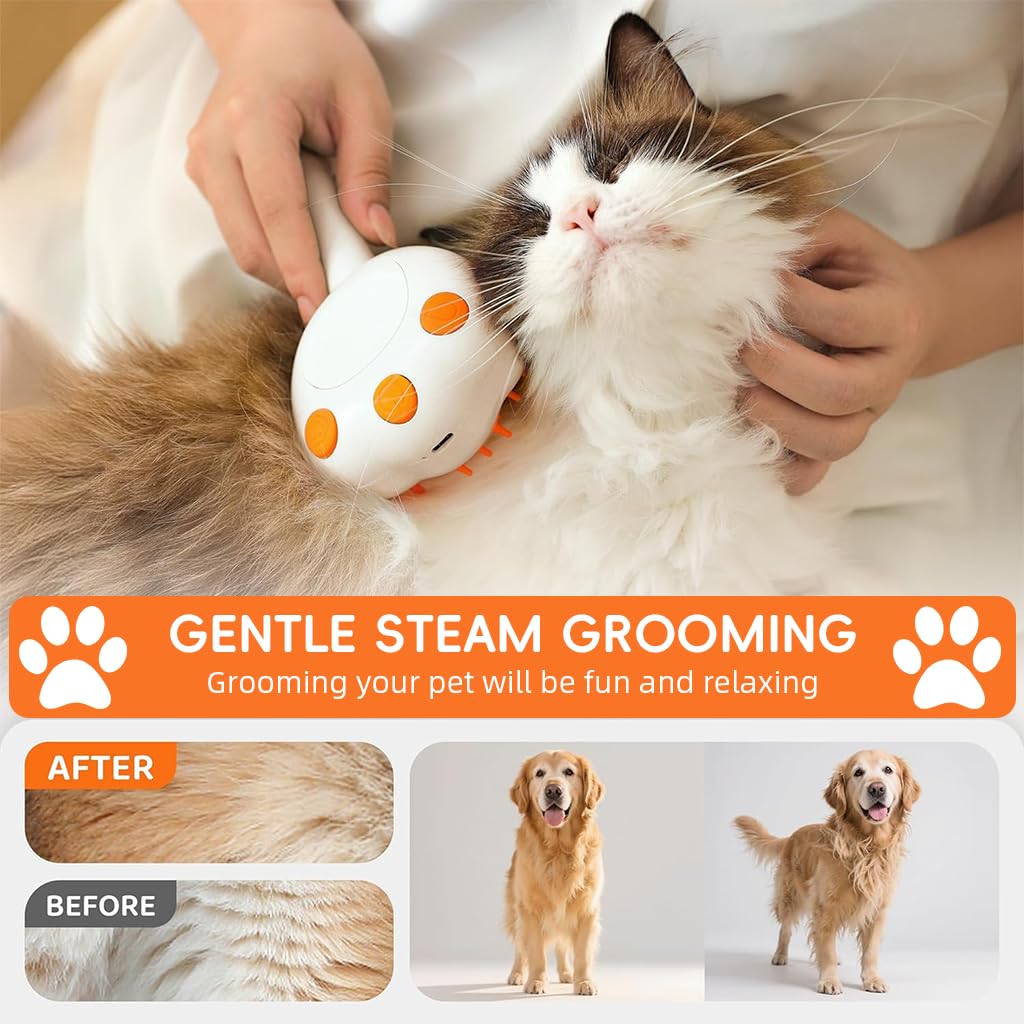 Qpets Electric Pet Steam Hair Brush with Ergonomic Swivel Handle and USB Rechargeable Design