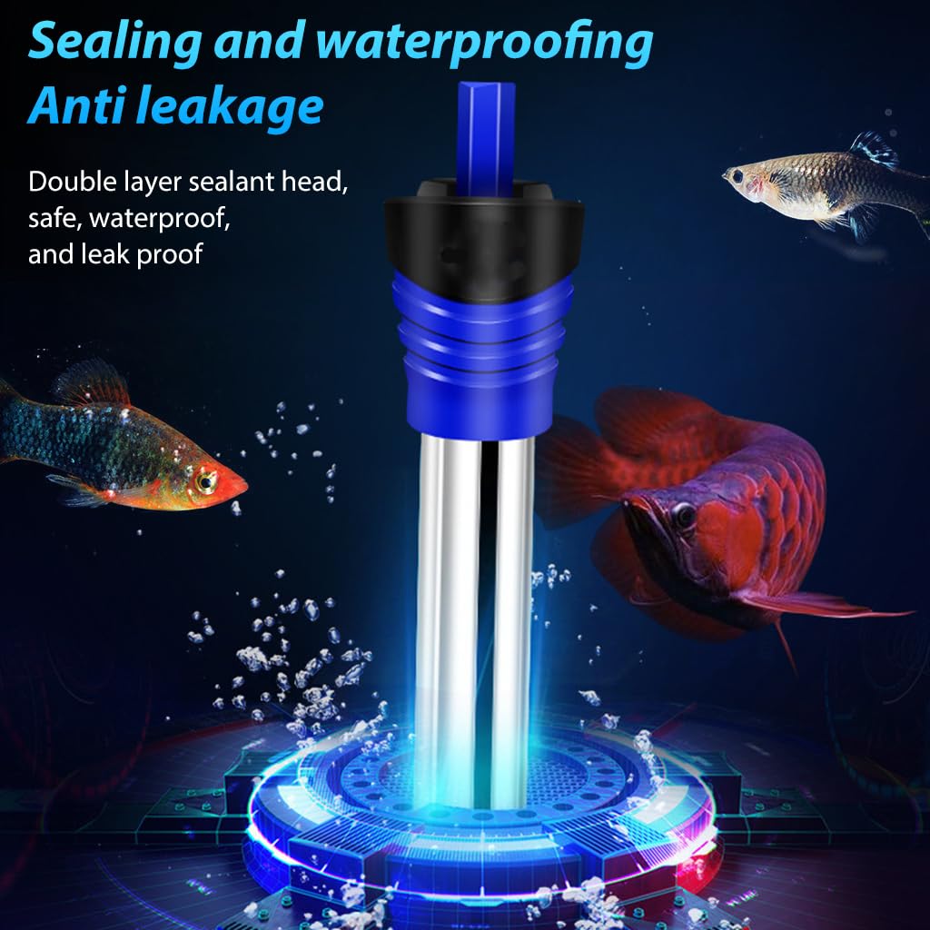 Qpets Aquarium Heater for Fish Tanks with 500W Power and LED Indicator | 14.5in Stainless Steel Adjustable 18–34°C
