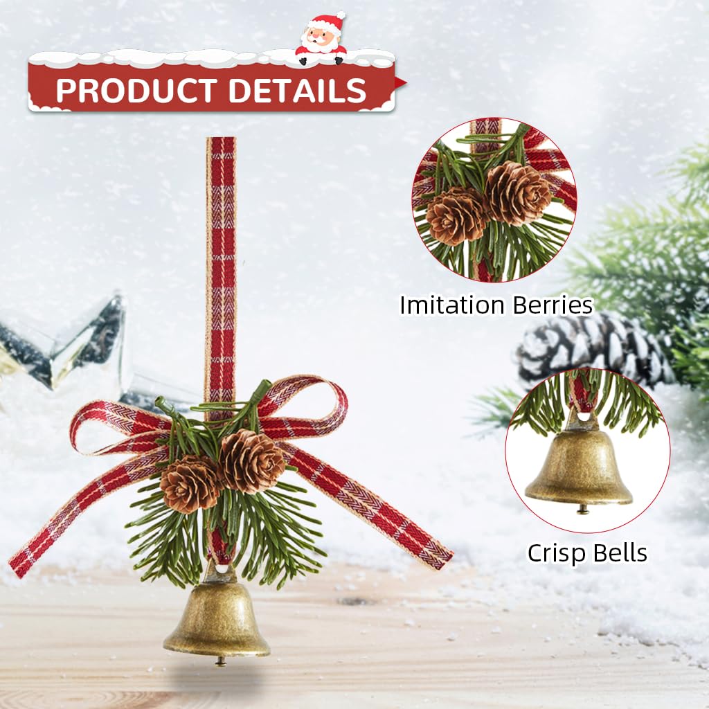 HASTHIP Christmas Jingle Bells for Tree Decoration featuring Ribbon Bow and Pine Cone | Crimson Holiday Ornament