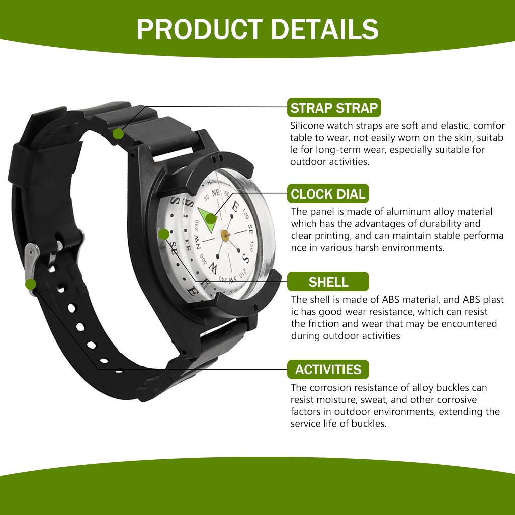 Proberos® Outdoor Wristwatch Compass Travel Wrist Compass Adjustable Silicone Wristband HD Alloy Dial Wristwatch Compass for Hiking, Orienteering, Camping