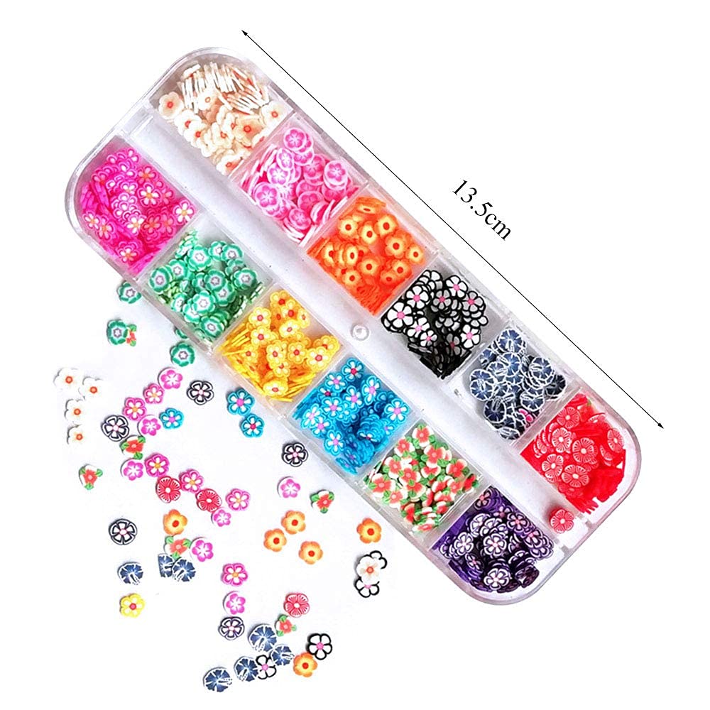 MAYCREATE 2 Boxes 3D Nail Art Kit Fruit Polymer Slices DIY Nail Art Slices Colorful Crystal Flower Fruit Clay Nail Slice Nails Sequins DIY Nail Art Marking Tools