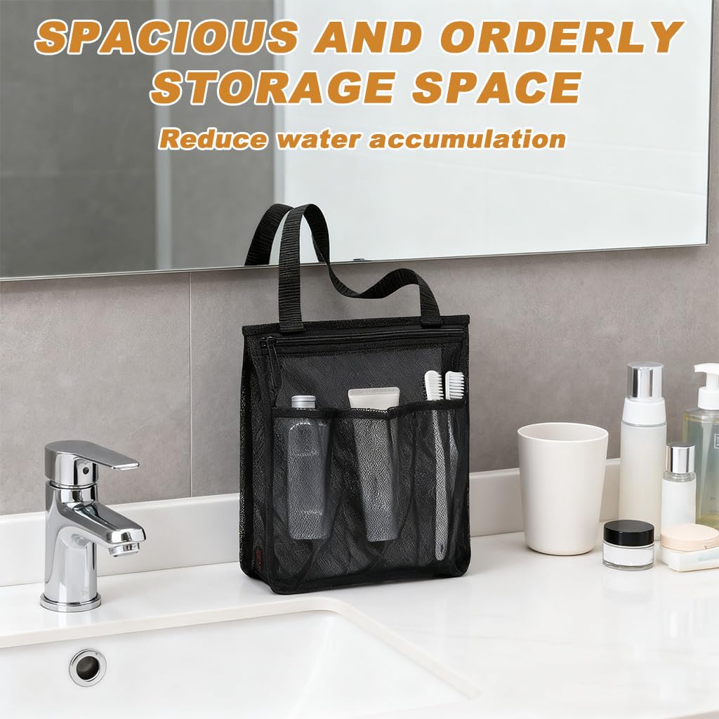 HASTHIP Mesh Shower Caddy for Dorm and Gym Essentials with 4 Pockets and Quick‑Dry Fabric