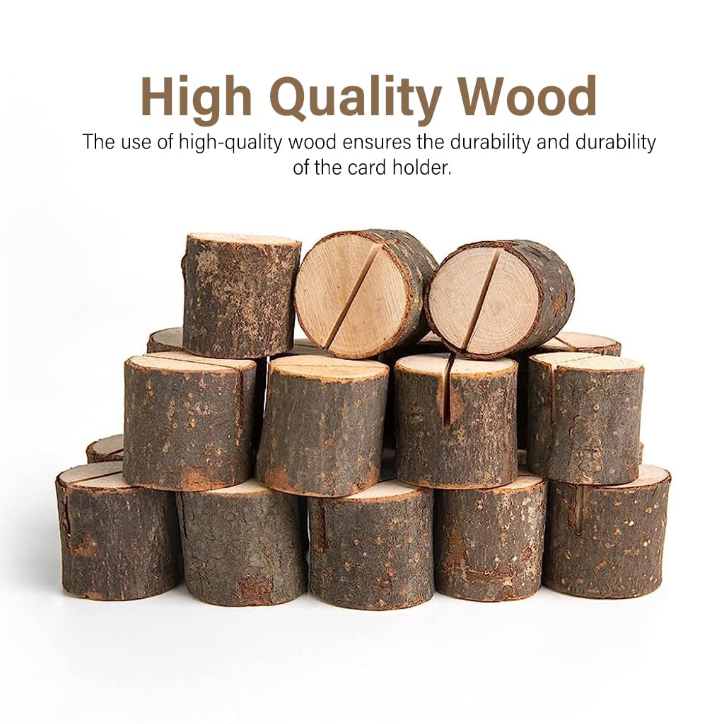 HASTHIP Mini Wood Place Card Holders for Weddings with Tree Stump Design and 10Pcs Cards