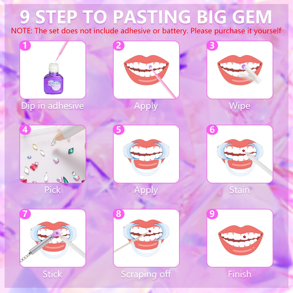 MAYCREATE Glittering Tooth Gem Kit with Mouth Retractor and 12 Grid Assorted Colors | No Glue Included
