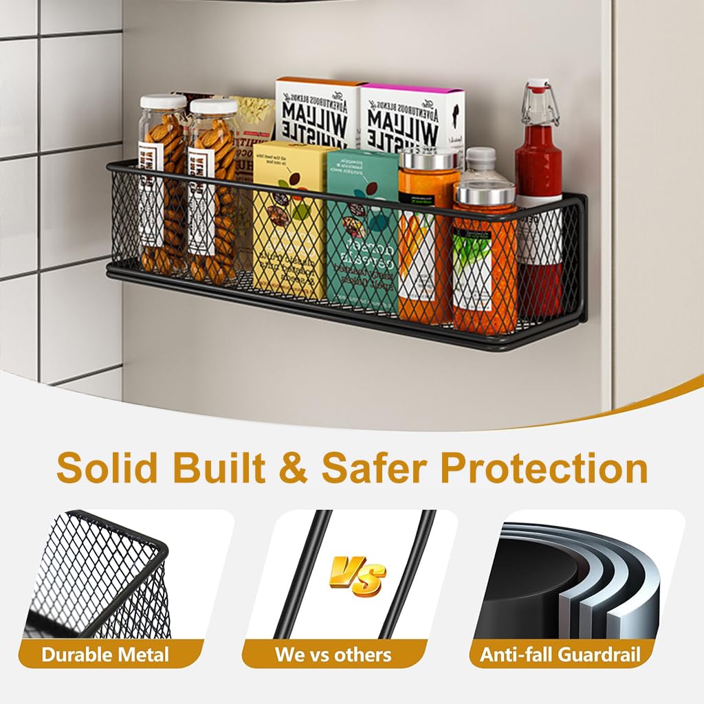 HASTHIP Kitchen Organizer Basket for Refrigerator and Whiteboard with Magnetic Metal Mesh 35x10.5x8.5 cm | Multi‑Purpose Home Storage Holder