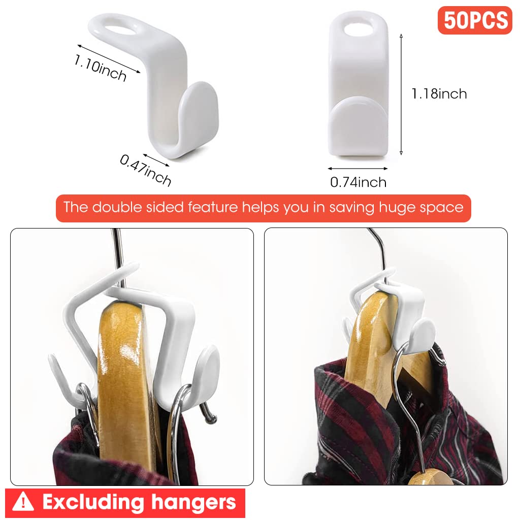 HASTHIP Clothes Hanger Connector Hooks for Closet Space Saving with 3.5 in Hole | 50 Pcs PP Clips