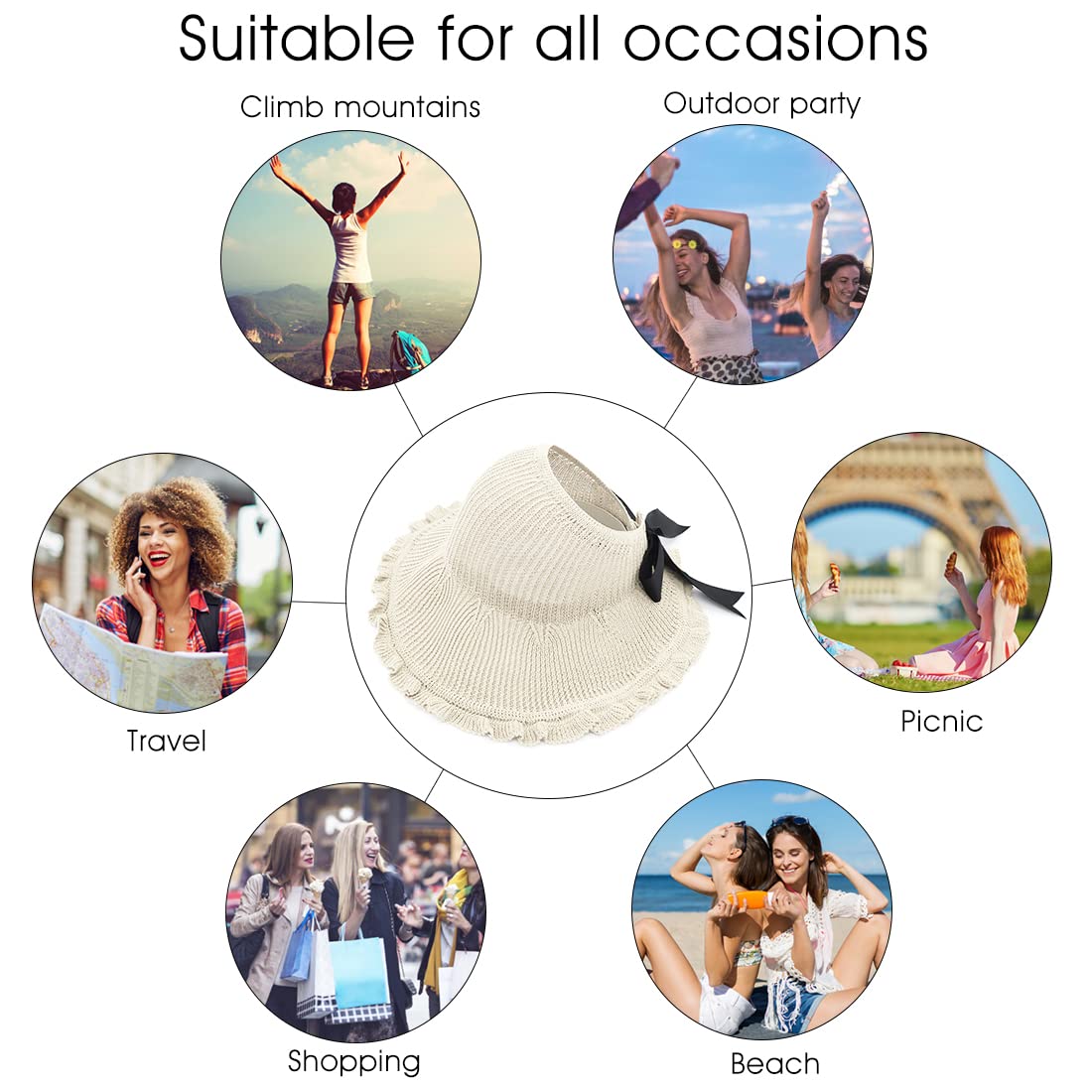 PALAY Women's Sun Hat for Travel and Beach with Wide Brim & Hollow Design in Beige | UV Protection Cotton Hat for Outdoor Activities