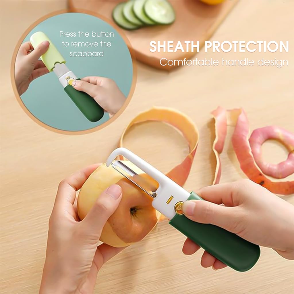 ZIBUYU Peeler for Kitchen Stainless Steel 2 in 1 Peeler for Vegetables and Fruits Cutter Peeler Dual Head Portable Easy Peeling Cutter for Fruit and Veg Apple Potato Cutter for Kitchen, (Green) - 1