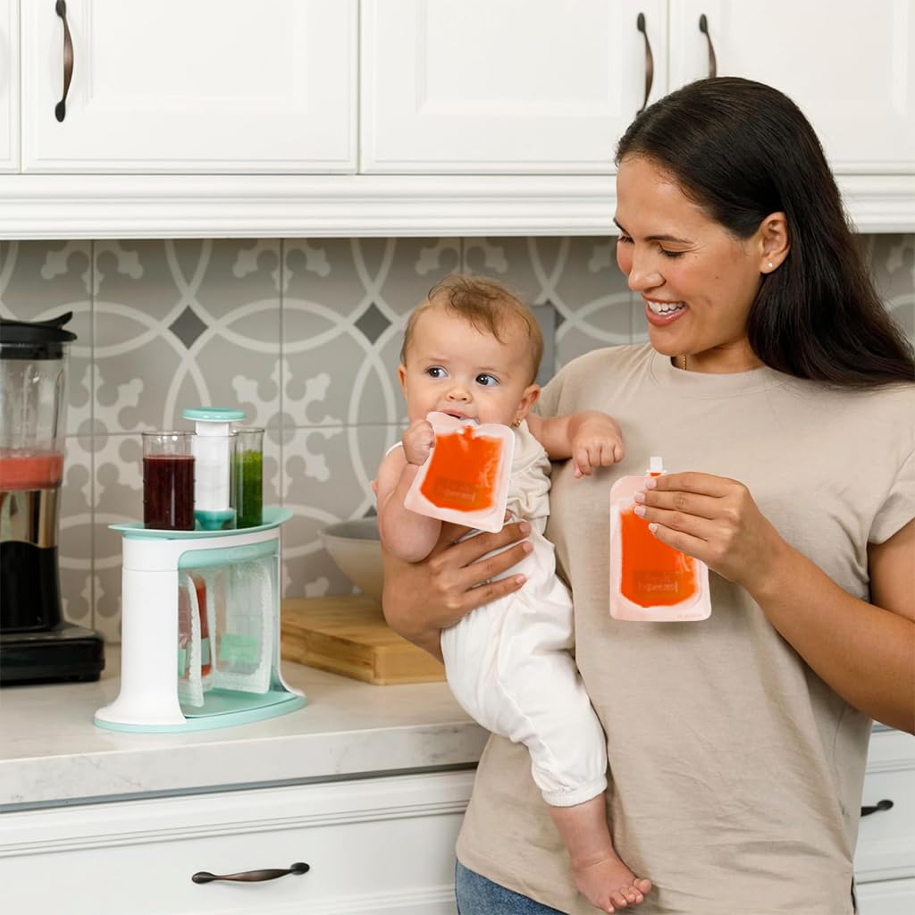 SNOWIE SOFT Baby Food Pouch Filler Set with 10 Reusable Pouches featuring Easy Squeeze Handle