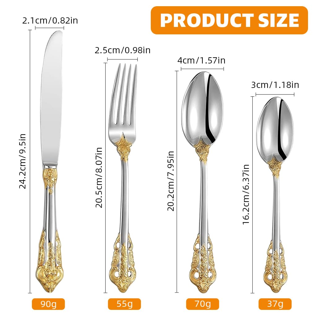 HASTHIP Stainless Steel Fork and Spoon Set of 4 for Dining with Embossed Golden Handle | Gift Box