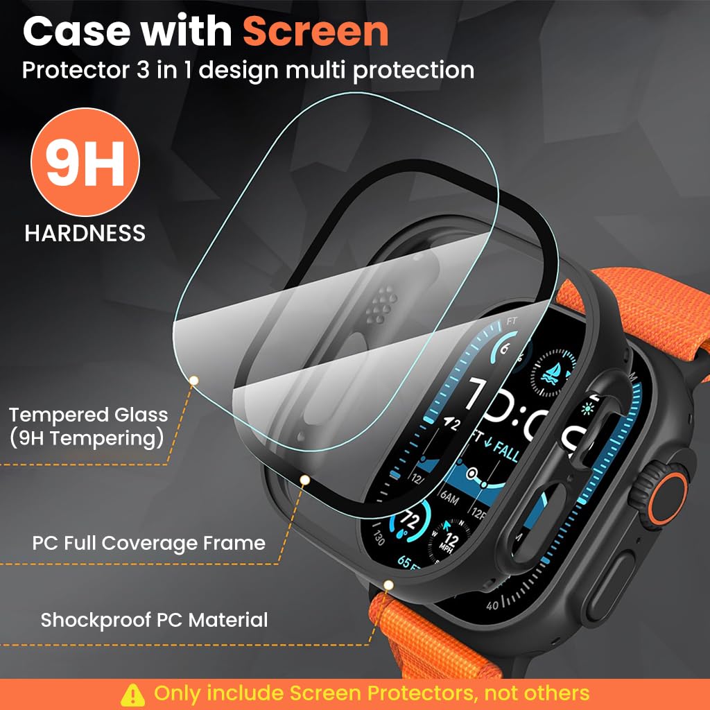ZORBES Watch Case for iWatch Ultra 3 49mm featuring Snap On Fit and HD Tempered Glass | 2 Pack Black
