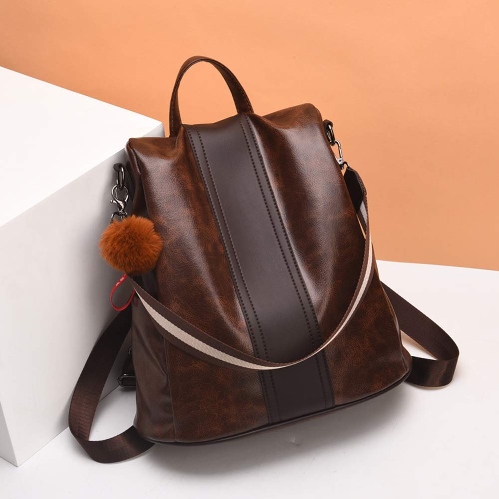 ZIBUYU Shoulder Backpack for Women with Back Zipper Design 13x5.9x13.4 in PU Leather | Coffee Brown