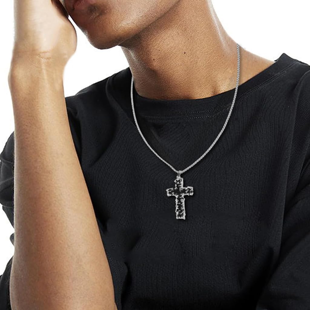 PROBEROS Necklace for Men and Women with Dual Cross Pendants in Silver and Black | Stainless Steel Gift Accessory