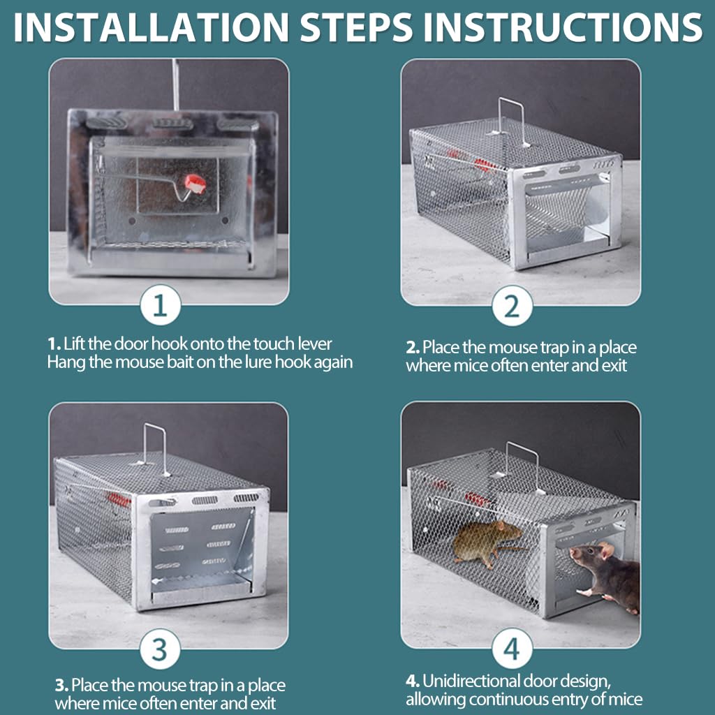 HASTHIP Rodent Trap for Kitchen and Garage featuring One Way Spring Door 28cmx14.5cmx11.5cm | Reusable Metal Cage with Handle