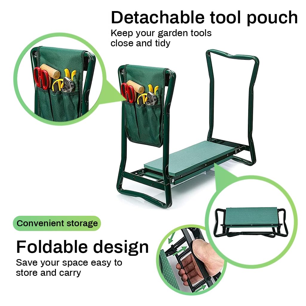 Optifit® 2 in 1 Folding Kneeling Stool with Tool Holder Bag, Portable Gardening Seat Carbon Steel Stool for Easy Gardening Work, Great Gift for Any Gardener