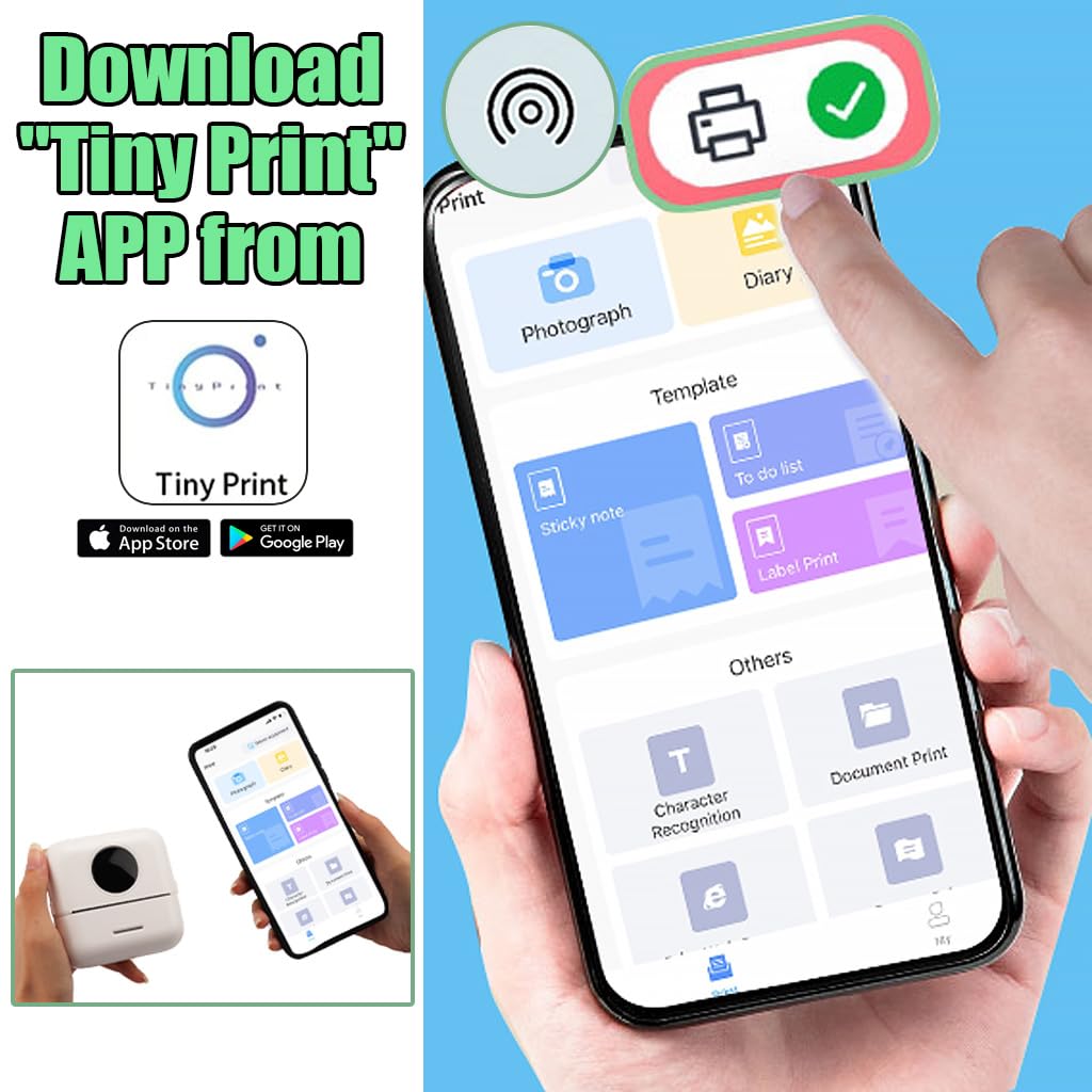ZORBES Mini Printer for Mobile with Bluetooth Thermal Ink Free Tech and 10 Rolls Paper