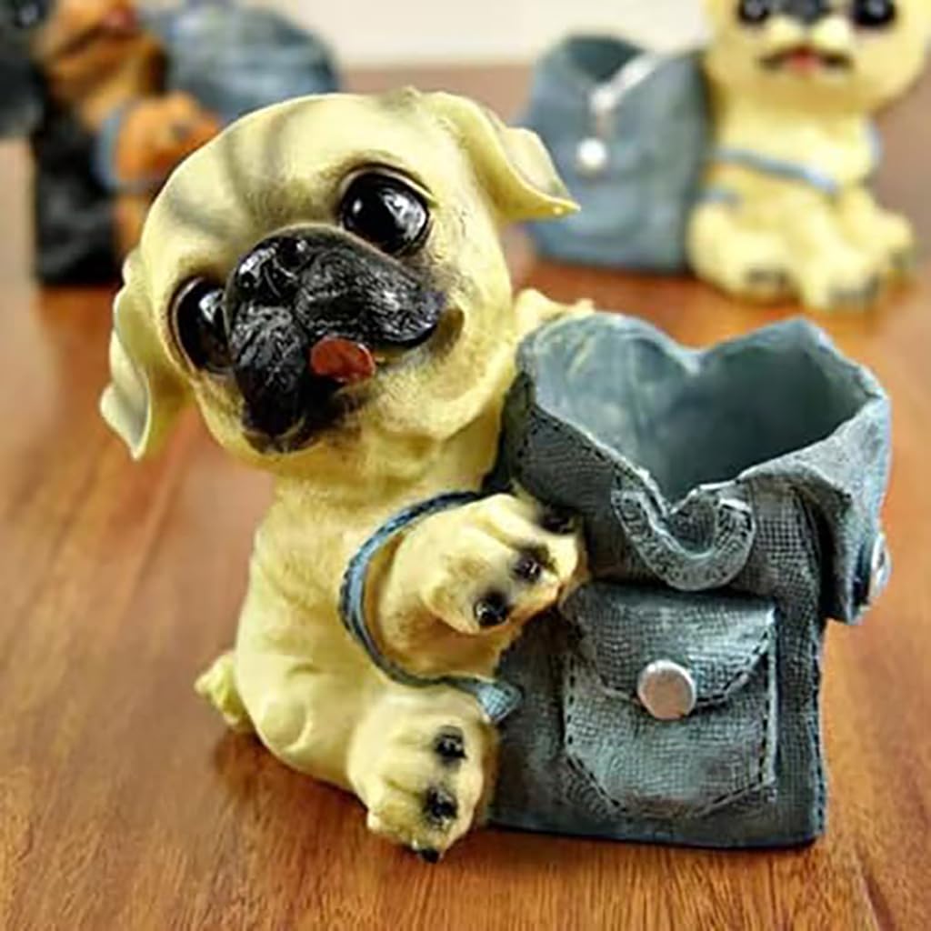 Zibuyu Dog Pen Holder for Office Desk featuring Resin Figurine Cup | Adorable Organizer