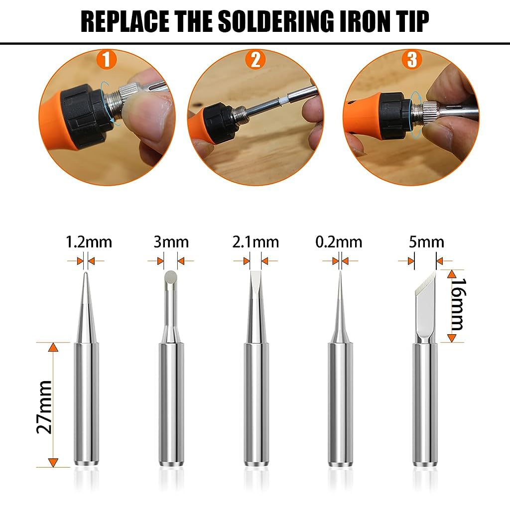 Serplex Soldering Iron Kit for Electronics Repair with 60W Power and Adjustable Temperature | Includes 5 Tips and Accessories